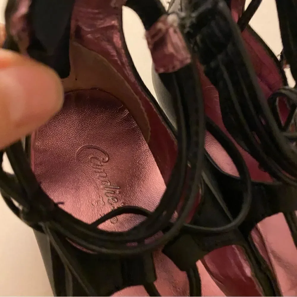 Candies faux leather black ballet slipper zipper back round toe flat shoes-13